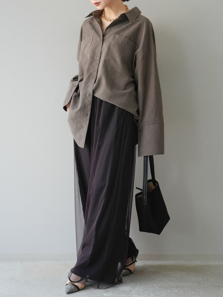 [予約]チュールワイドパンツ/ブラウン