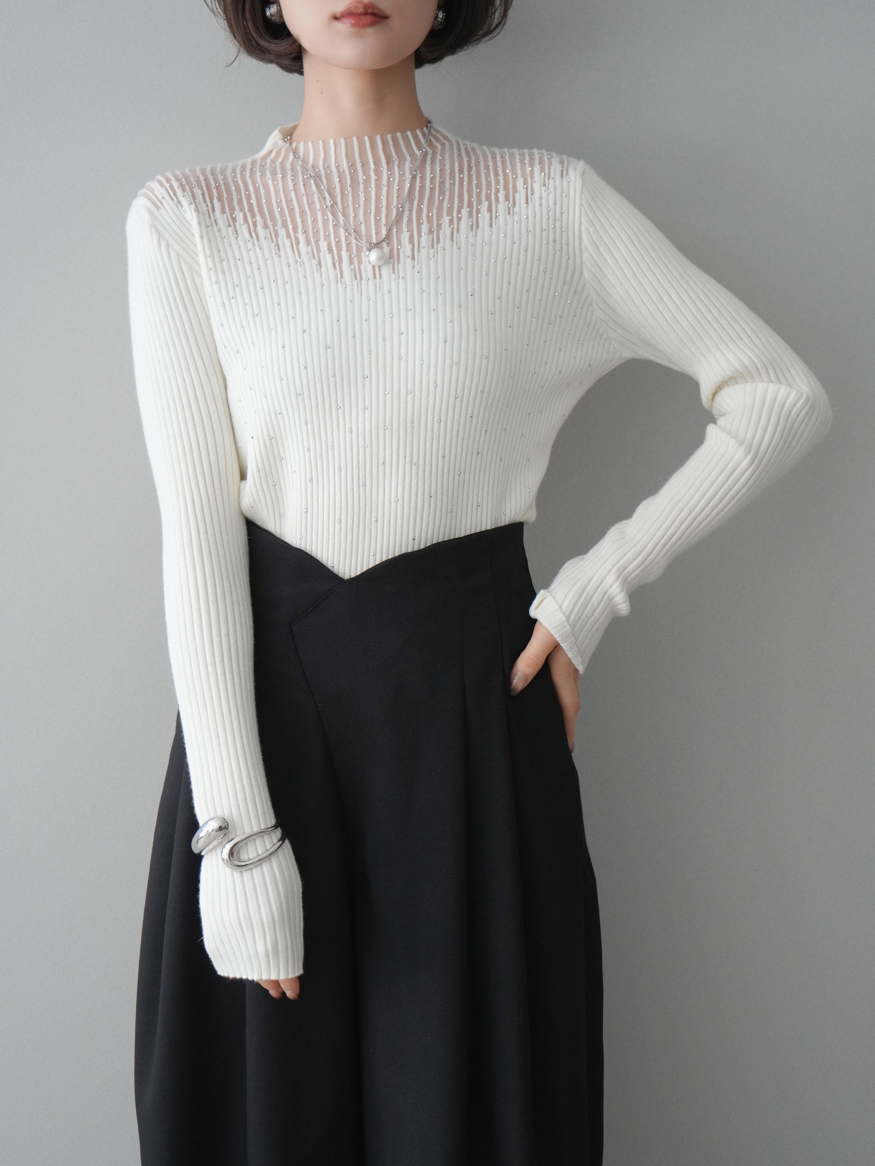 予約]シアー切替スパンコールリブニットトップス/ivory – Lumier