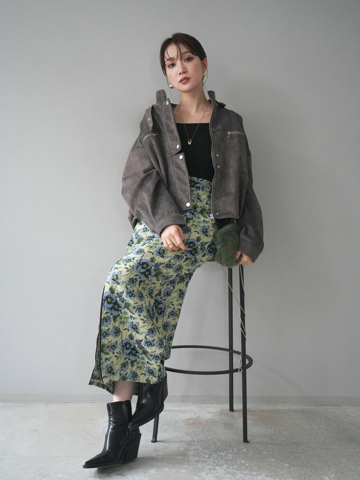 [予約]スエードジップデザインブルゾン/gray