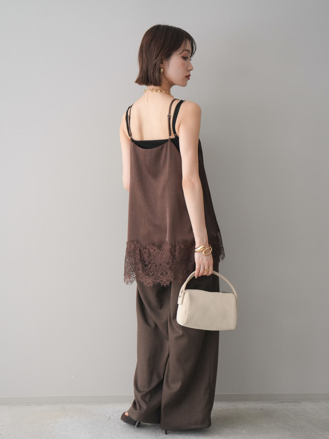 [予約]異素材ドッキングメニータックワイドパンツ/brown