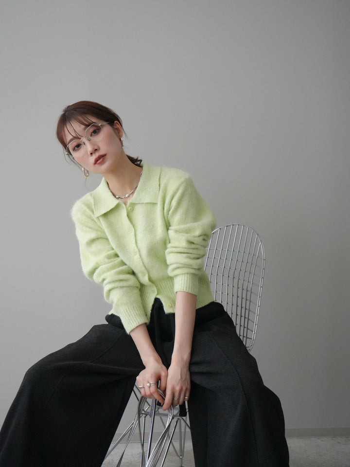 [予約]モヘア衿付きボタンプルオーバー/lime
