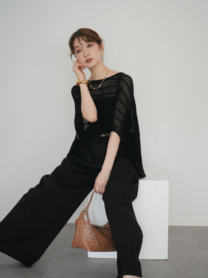 [予約]シアーポンチョニットトップス/black