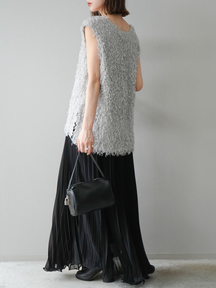 [予約]シフォンプリーツパイピングスカート/ブラック