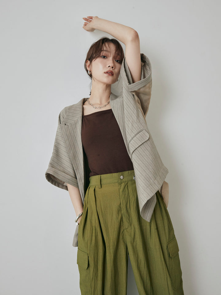 [予約]バックオーガンジーヘリンボーンストライプハーフジャケット/グレージュ