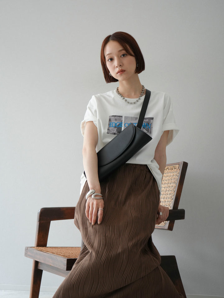 [SET]ネオンロゴコラージュフォトプリントオーバーTシャツ+ウェーブパイピングタイトスカート(2set)