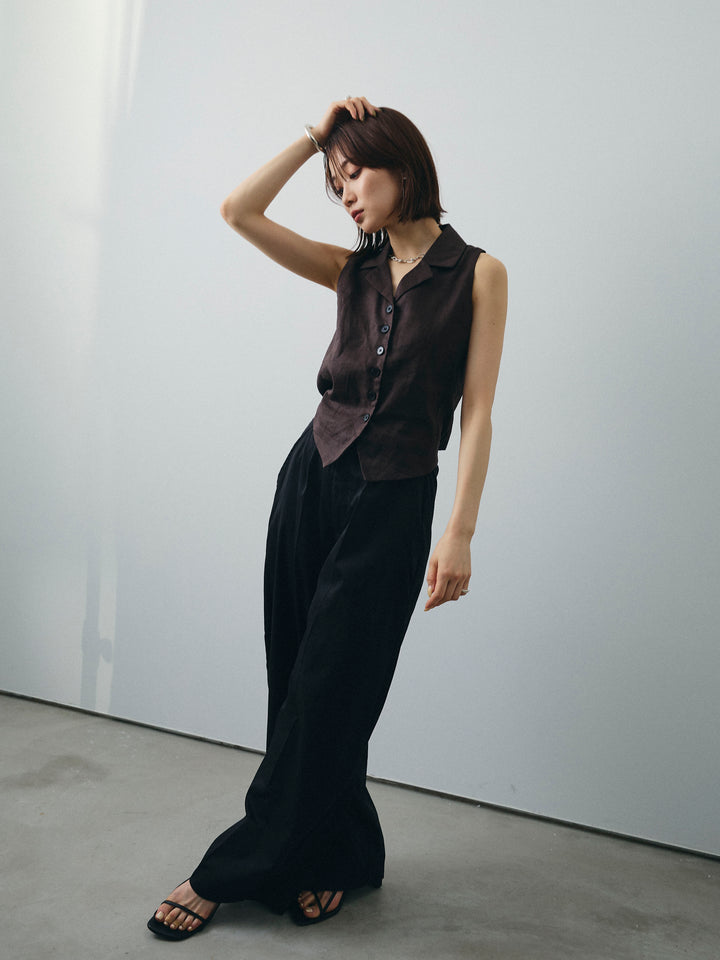 [予約]リネンライクテーラードジレ/ブラウン