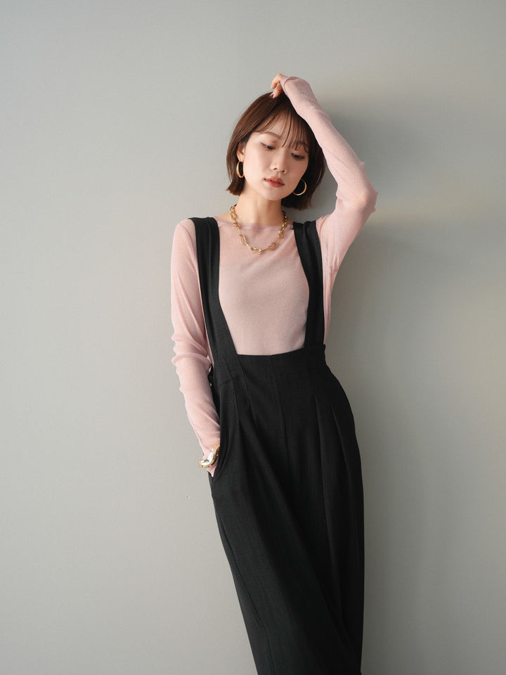 [予約]シボ加工ハイウエストタックサロペット/black