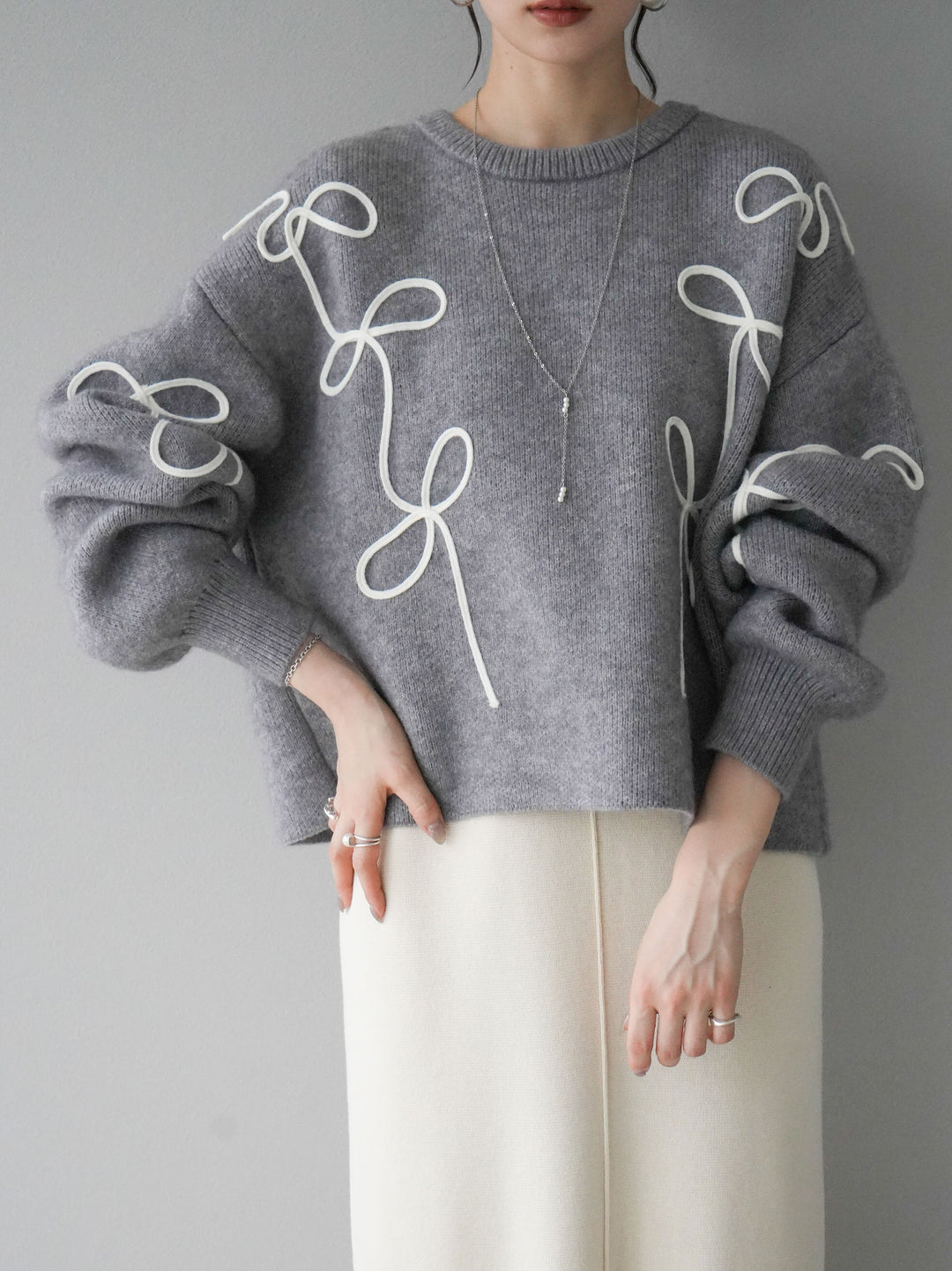 [予約]スクエアネックニットワンピース/アイボリー