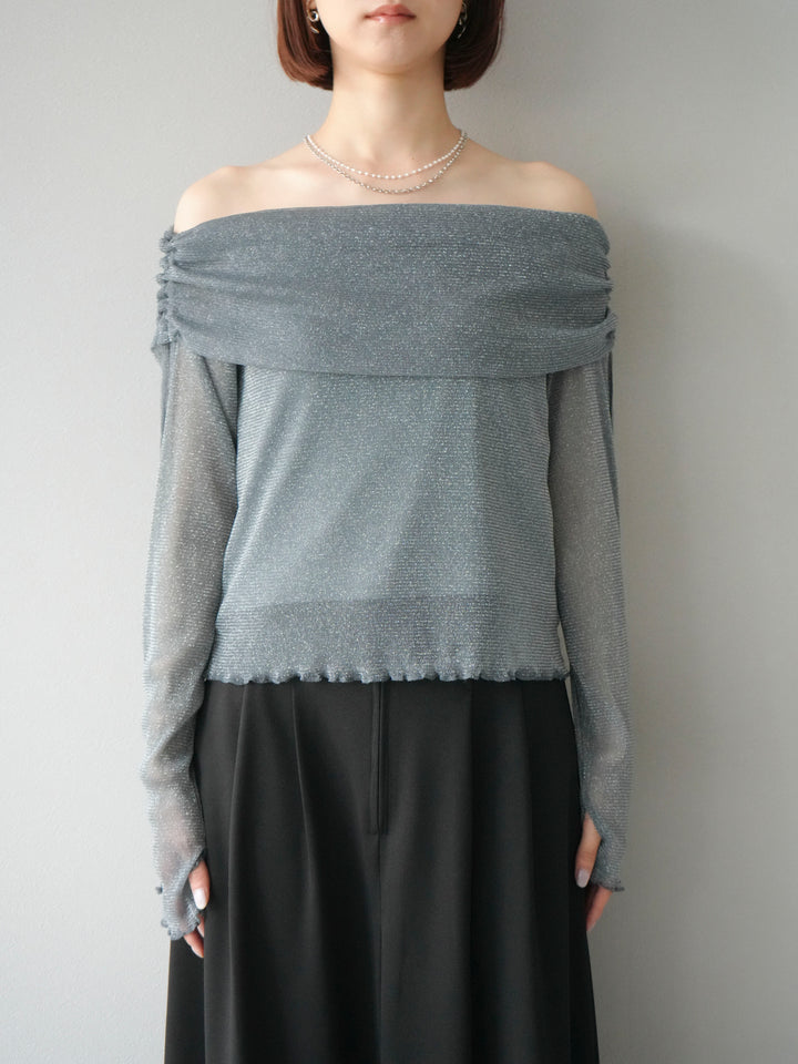 [予約]ラメシアーウィンガーホールオフショルトップス/チャコール