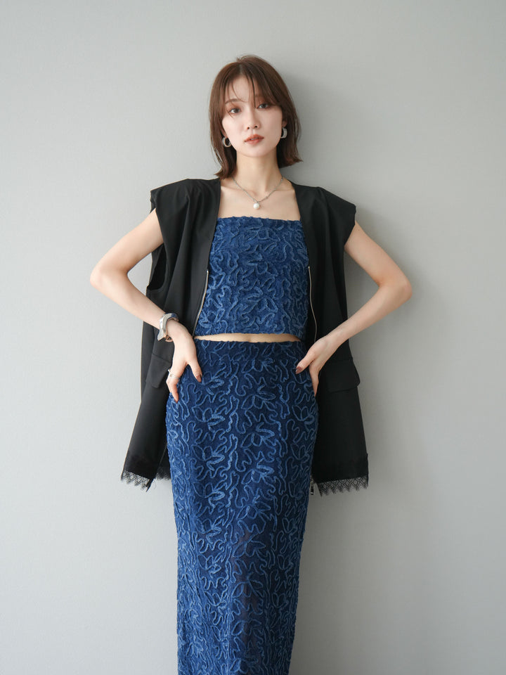 [預購] 雙拉鍊蕾絲下擺背心/黑色