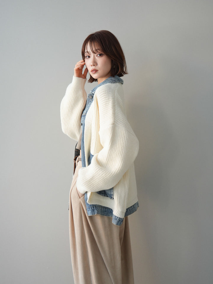 [予約]デニムドッキングオーバーニットジャケット/offwhite