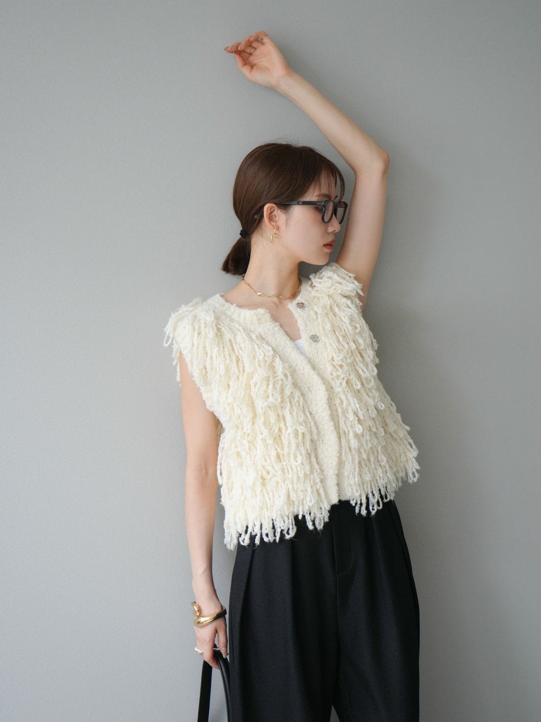 [予約]フリンジループニットベスト/アイボリー