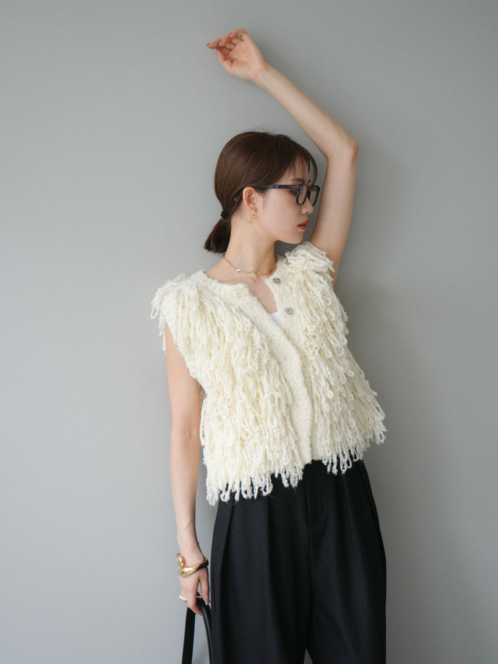 [予約]フリンジループニットベスト/アイボリー