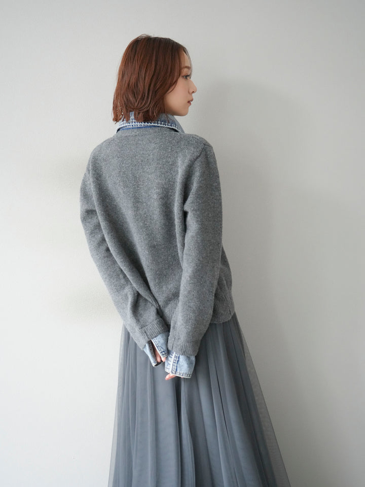 [予約]デニム襟ボタンニットカーディガン/チャコール
