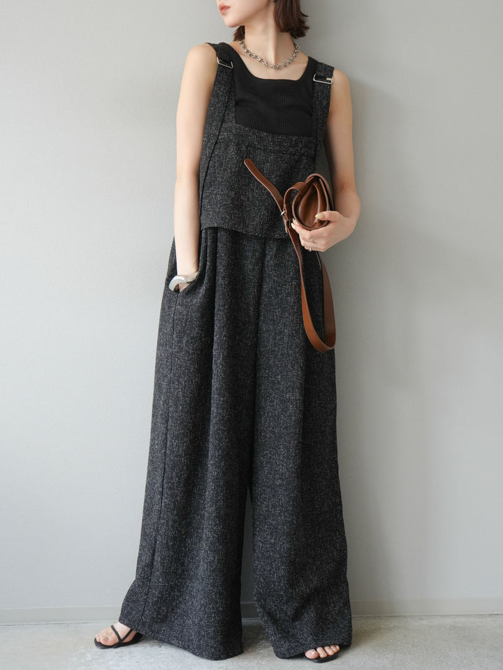 [予約]サマーツイードケープサロペット/ブラック