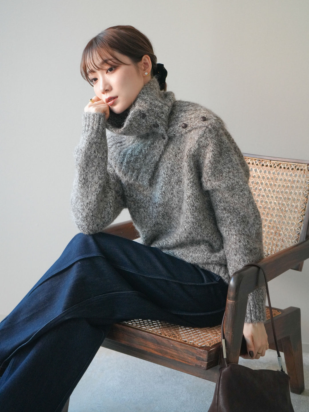 [予約]ネック付MIXニットアンサンブル/brown