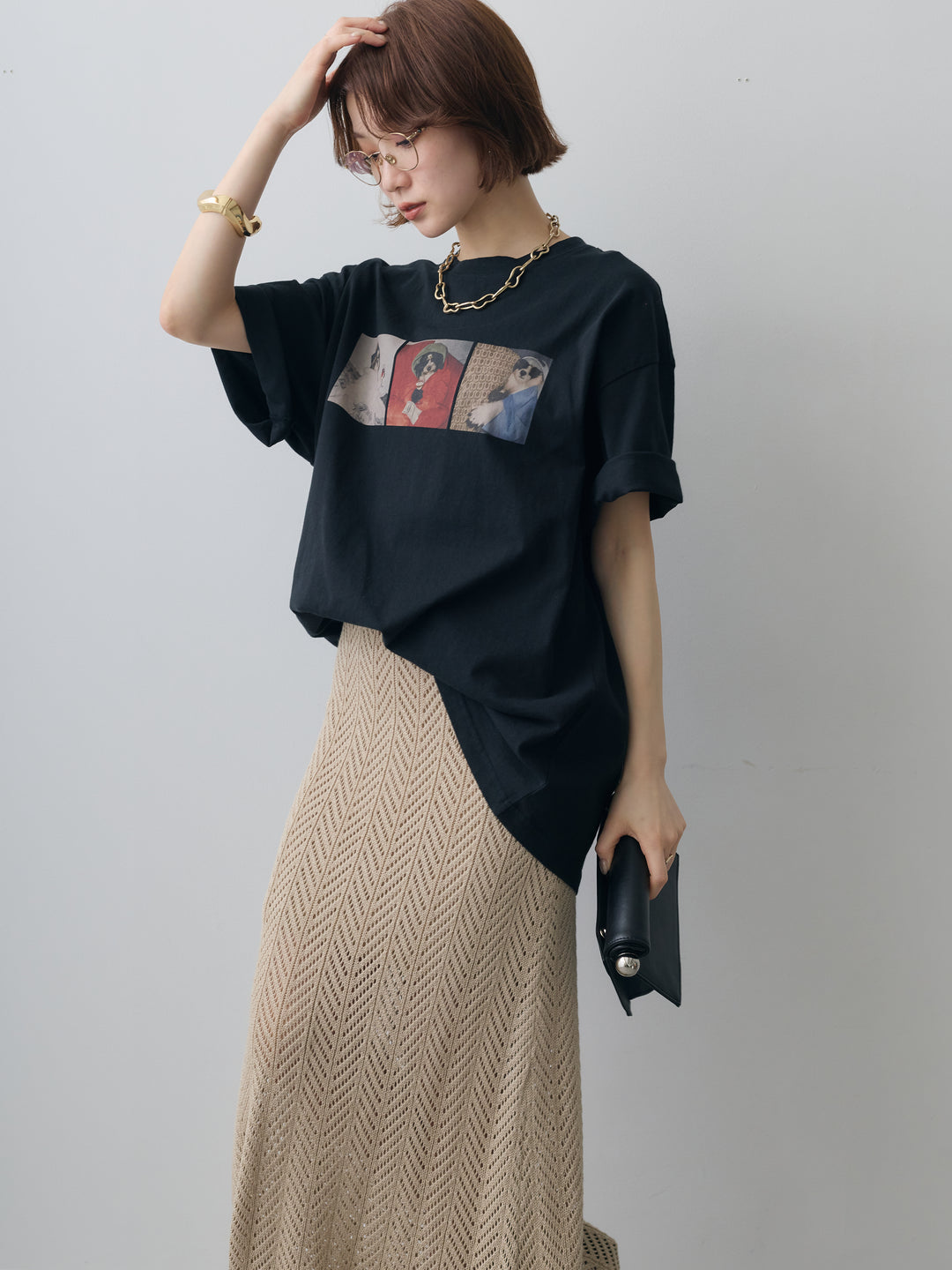 [SET]スリードッグフォトボックスTEE+クロシェシアーセミフレアスカート(2set)