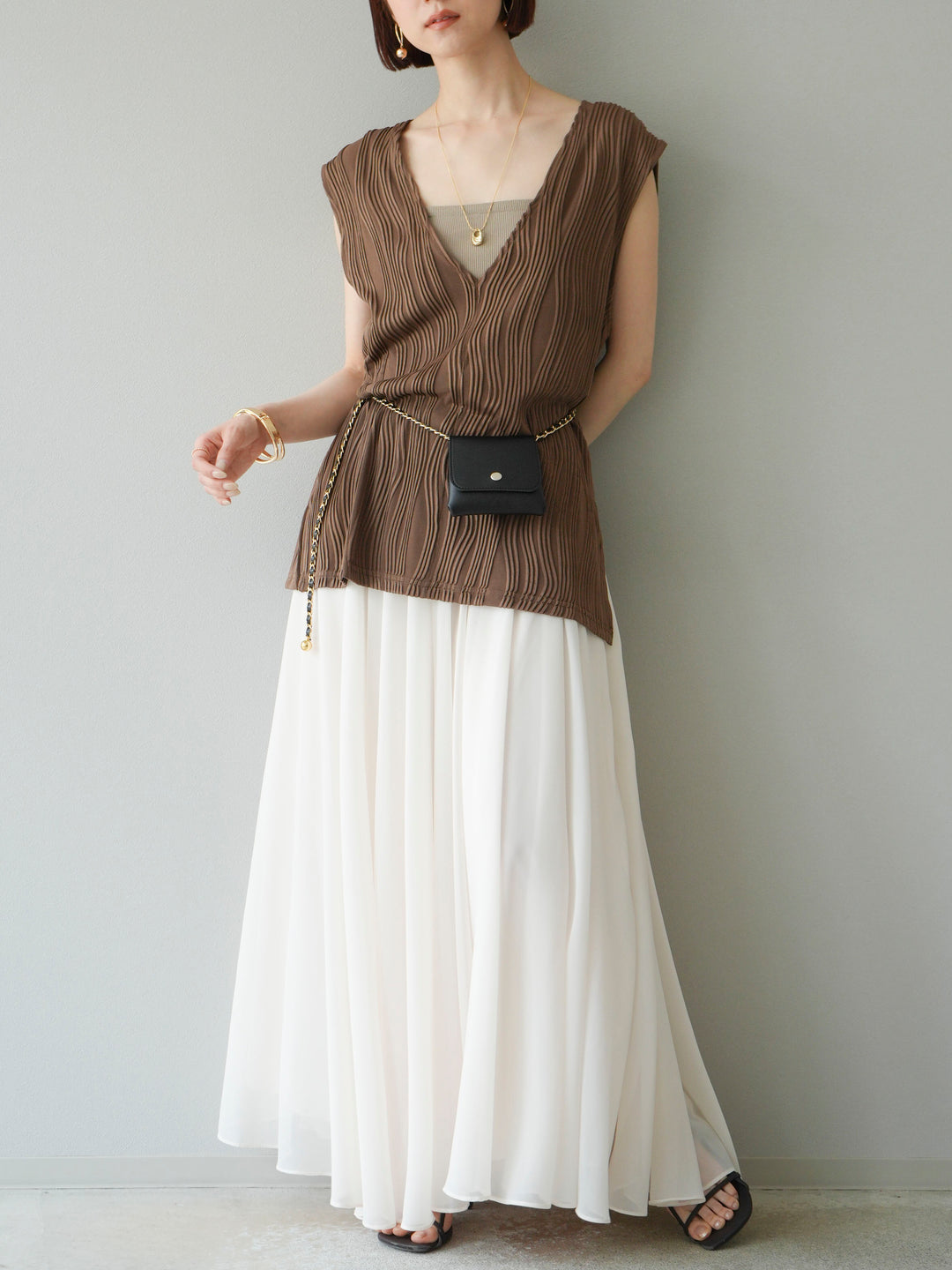 [予約]シフォンフレアスカート/アイボリー