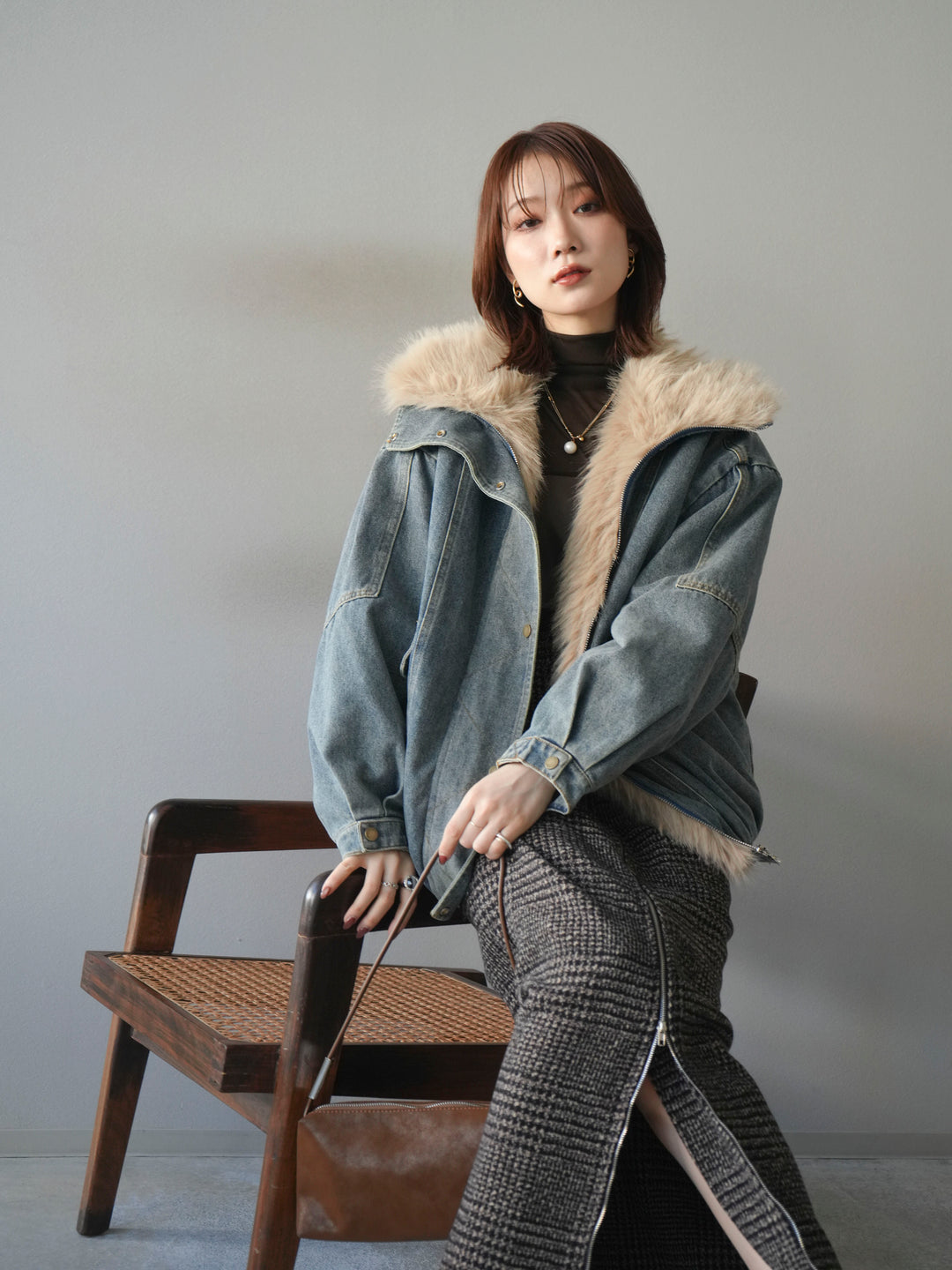 [SET]デニムxファーブルゾン+選べるアクセセット(2set)