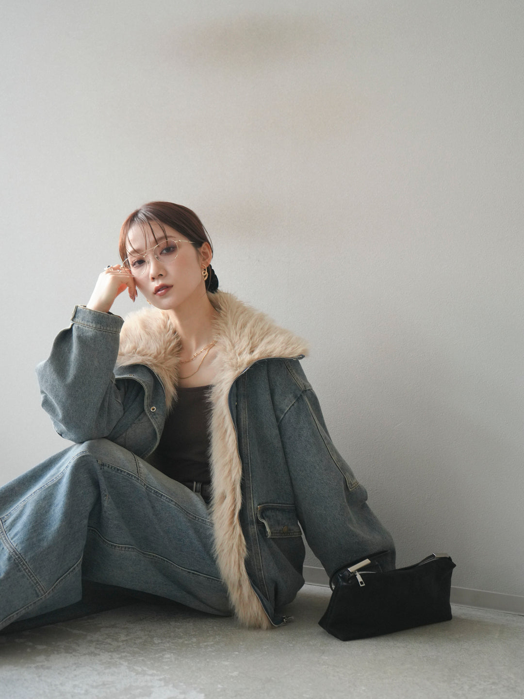 [SET]デニムxファーブルゾン+選べるアクセセット(2set)