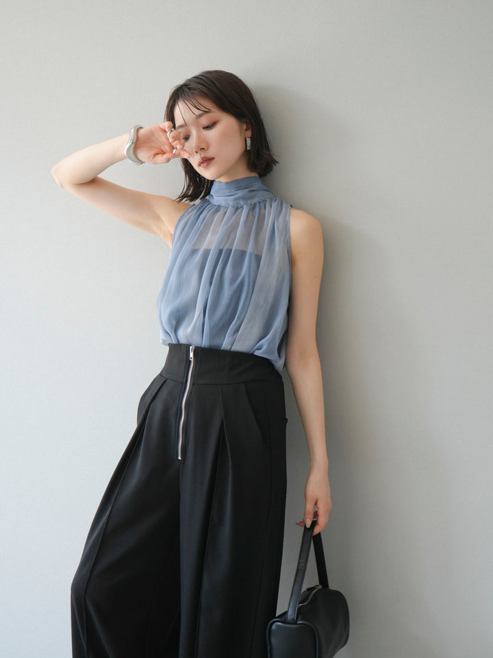 [予約]ニュアンスシアーホルターネックブラウス/ブルー