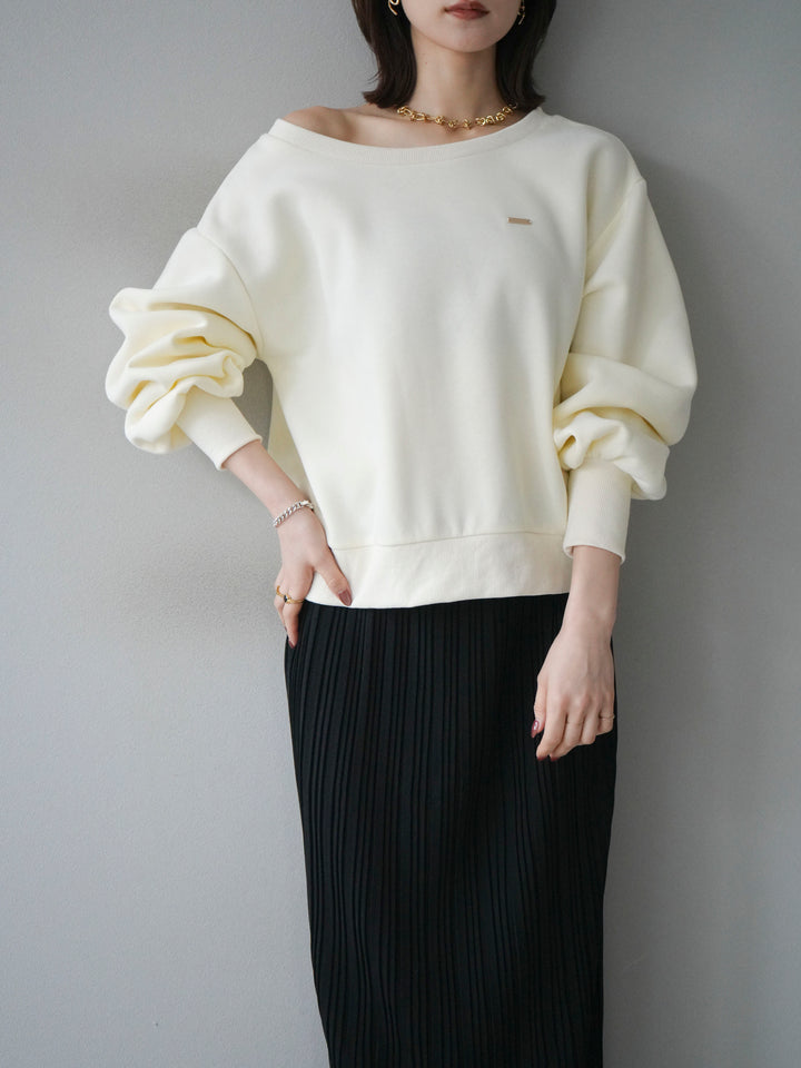 [予約]プレート付裏起毛ワンショルプルオーバー/ivory