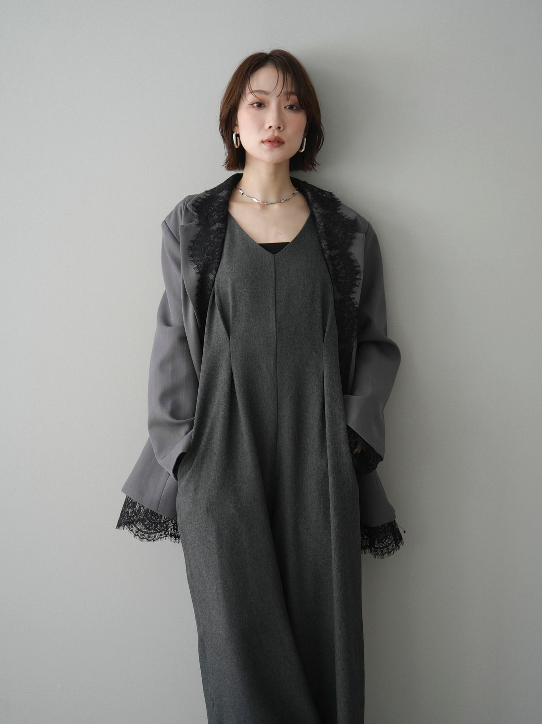 [予約]レースドッキングオーバージャケット/gray