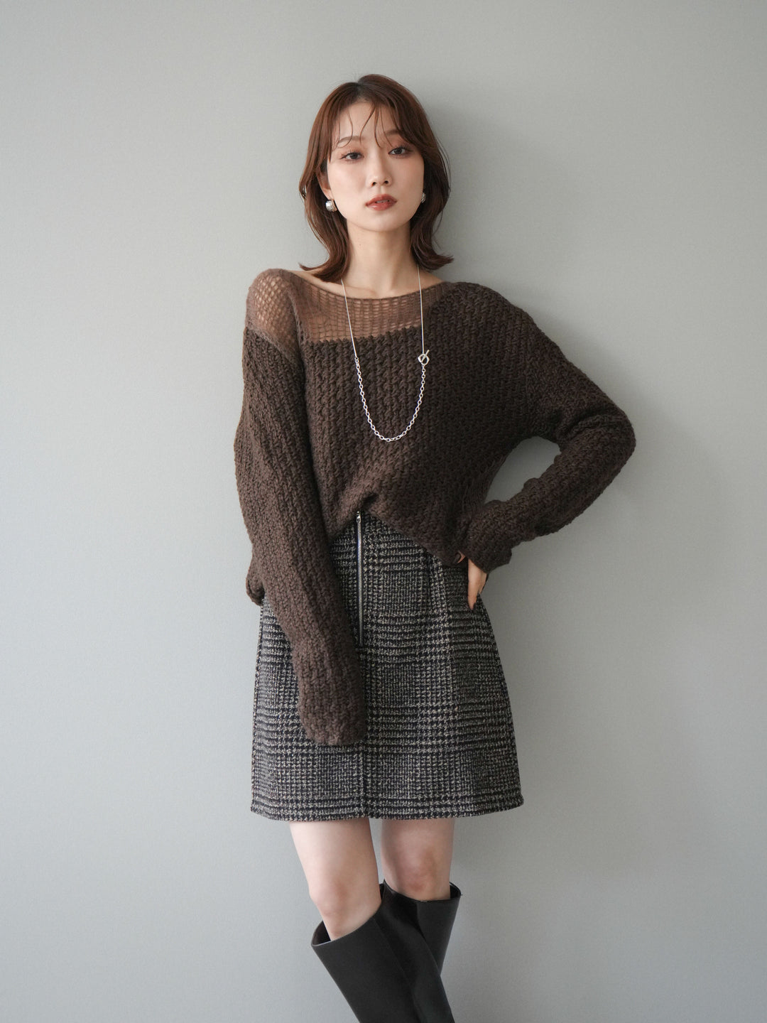 [予約]ダメージデザインニットプルオーバー/brown