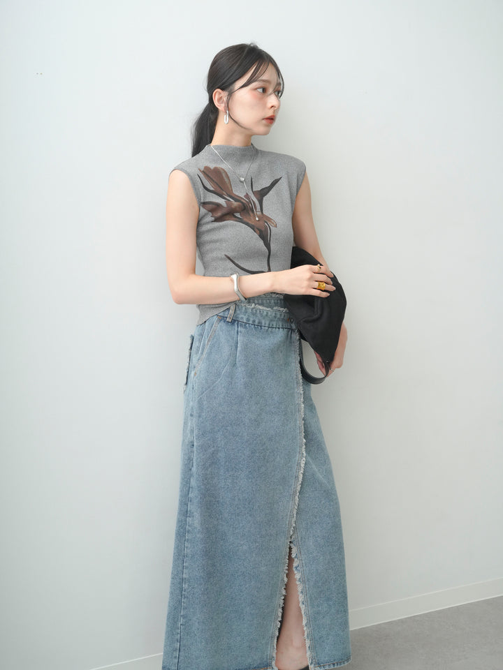 [予約]ビッグフラワーフレンチニットトップス/gray