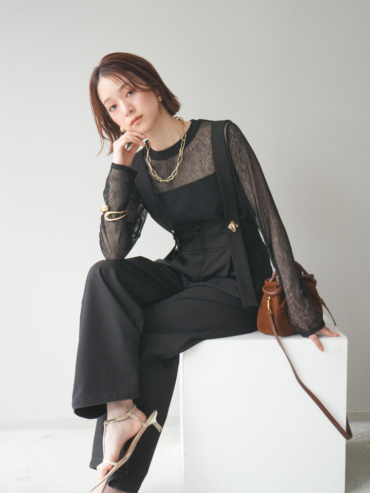 [予約]シアーストライプメッシュトップス/black