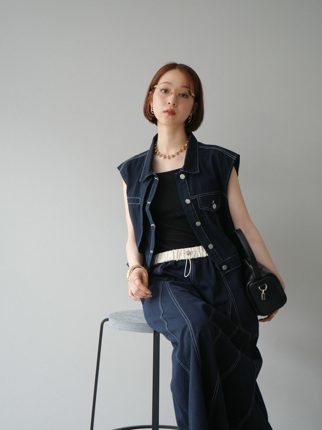 [SET]ステッチコットンツイルベスト＆スカートSET UP(2set)