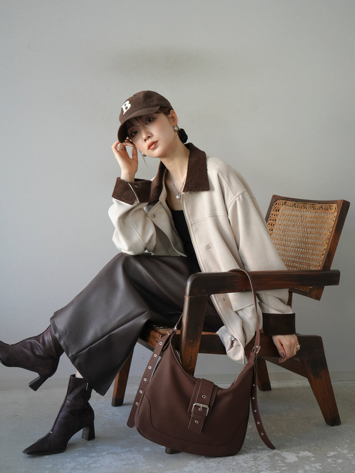 [予約]コーデュロイ襟スウェードミドルジャケット /エクリュ