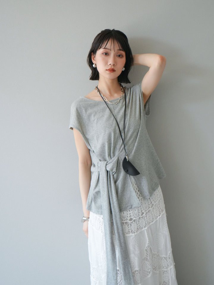 [予約]フロント巻きデザインカットソー/グレー