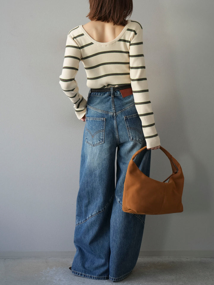 [予約]バックオープンボーダーテレコリブトップス/アイボリー