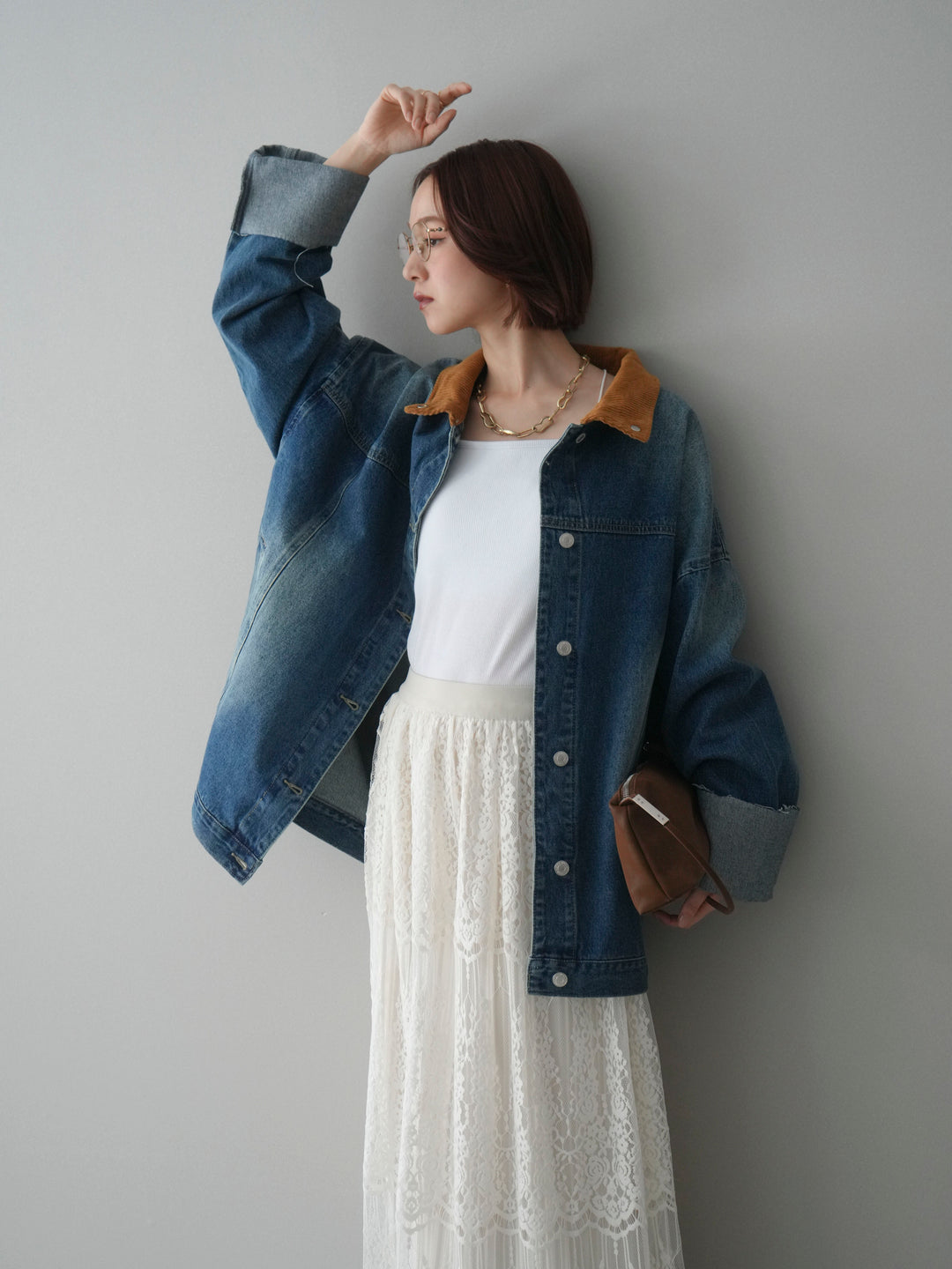 [予約]コーデュロイ×デニムミドルジャケット/blue