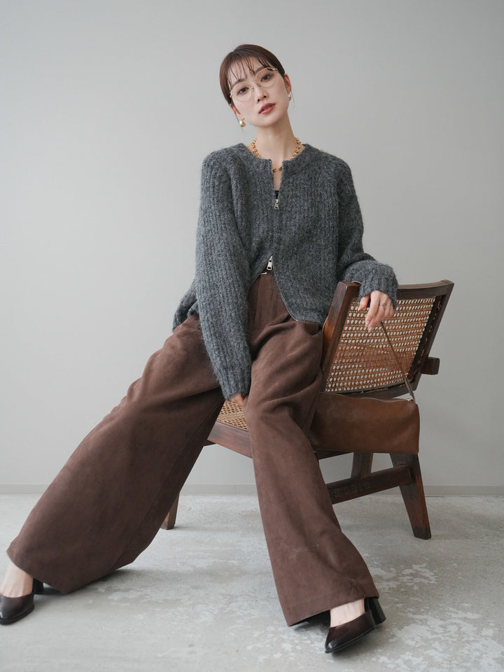 [予約]MIXヤーンモヘアタッチZIPニットカーディガン/gray