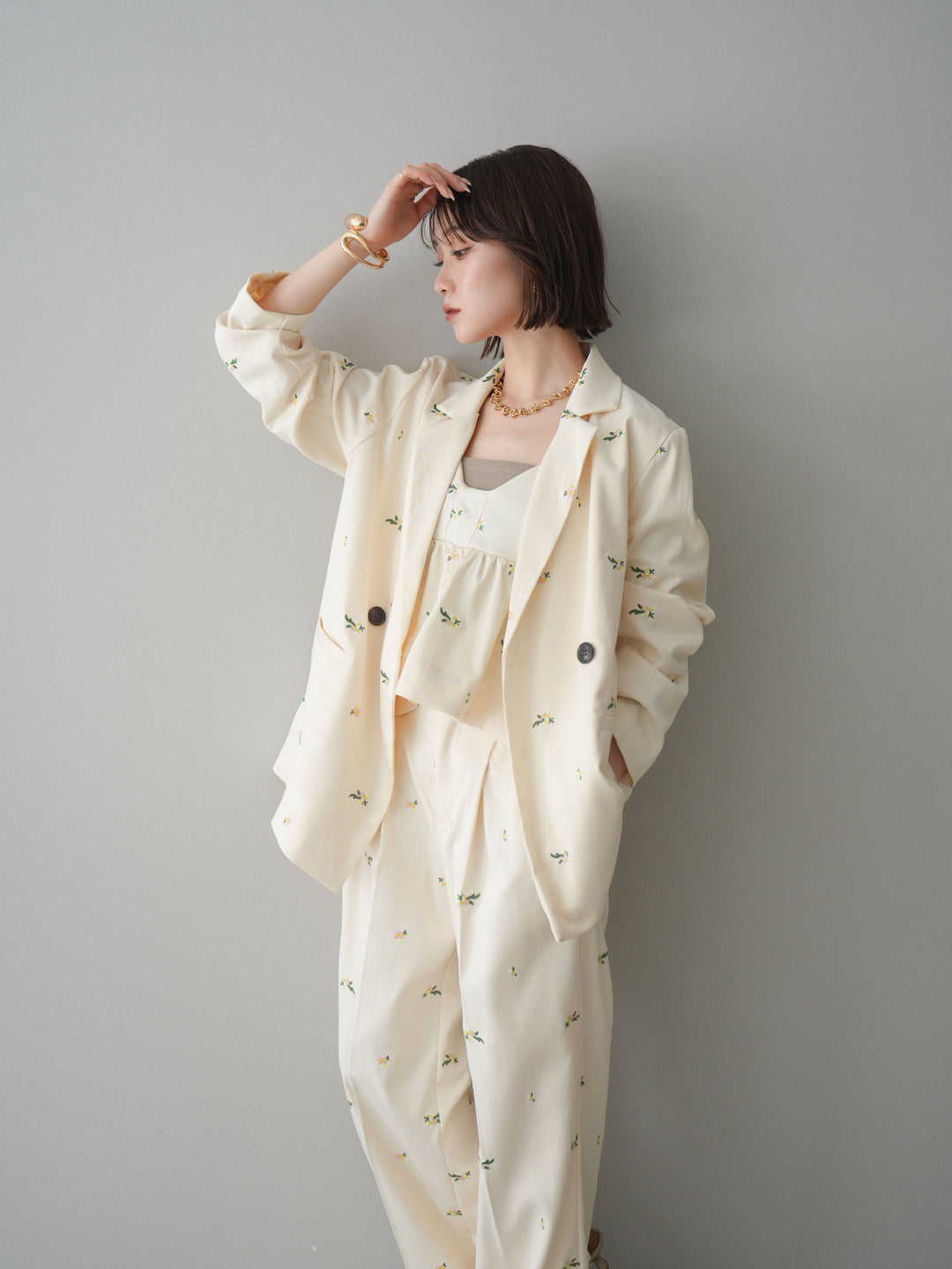 [予約]フラワー刺繍テーラードジャケット/ivory