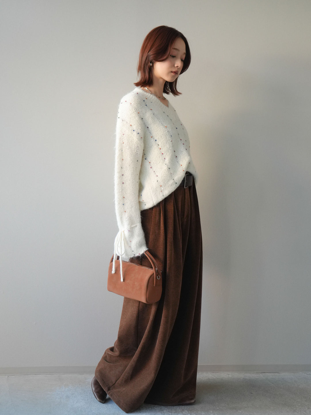 [予約]ベルトデザインループコールテンワイドパンツ(ベルト付き)/camel