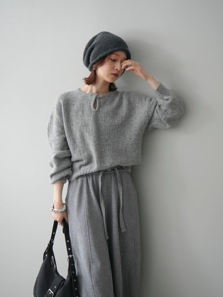 [予約]ツイストネックラメネップヤーンニットプルオーバー/gray