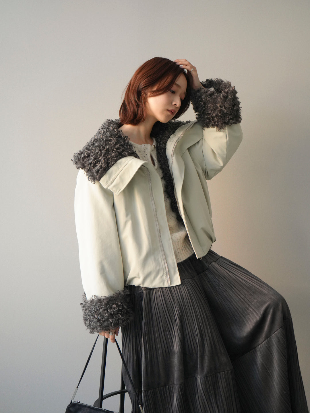 [SET]プードルファーダウンジャケット+ベロアティアードワッシャースカート(2set)