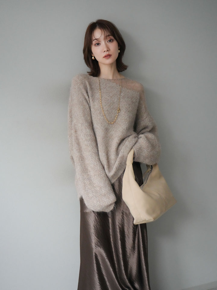 [予約]ネック透かし編みニットプルオーバー/ベージュ