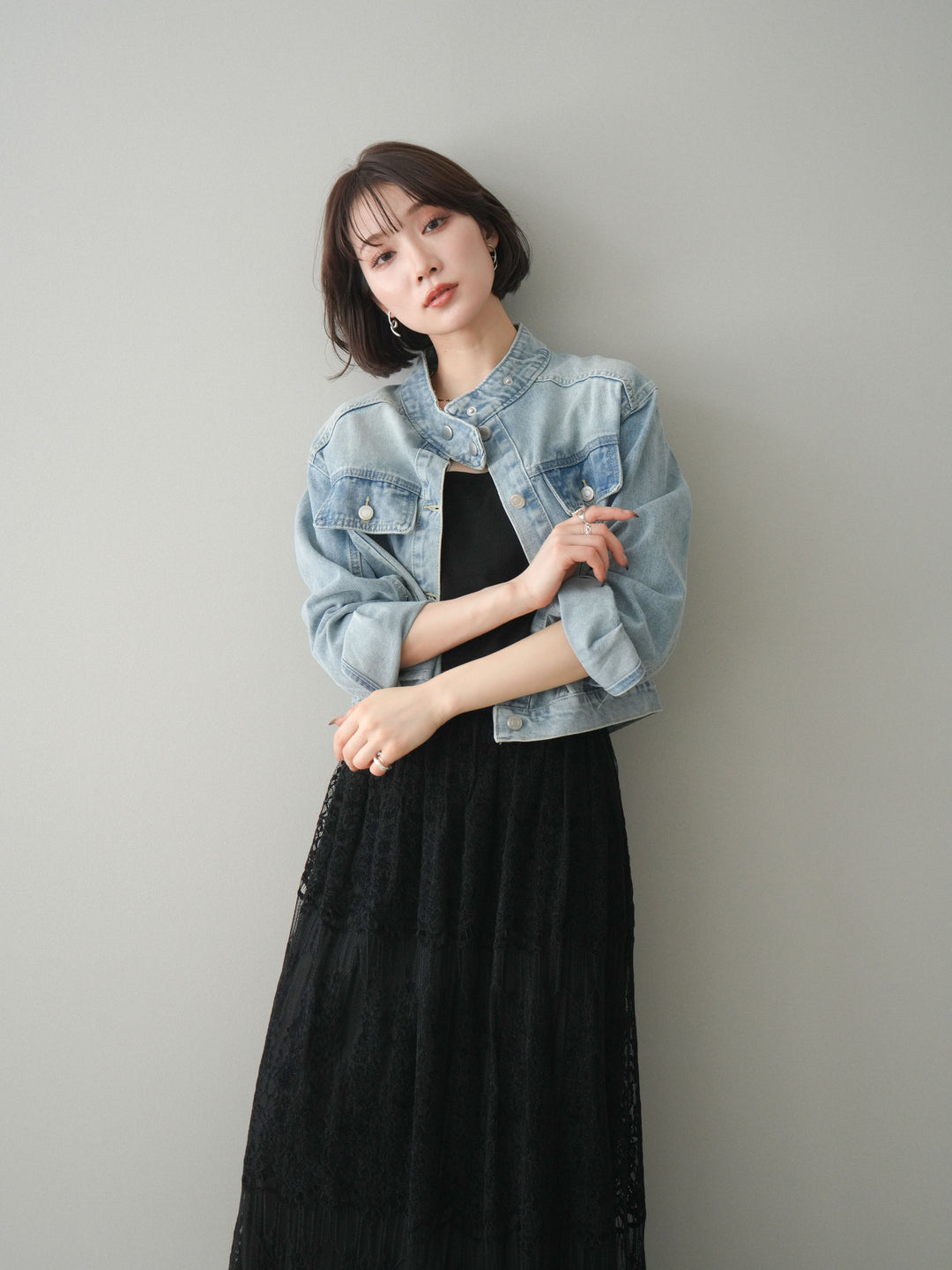 [予約]スタンドカラーコンパクトデニムジャケット/lightblue