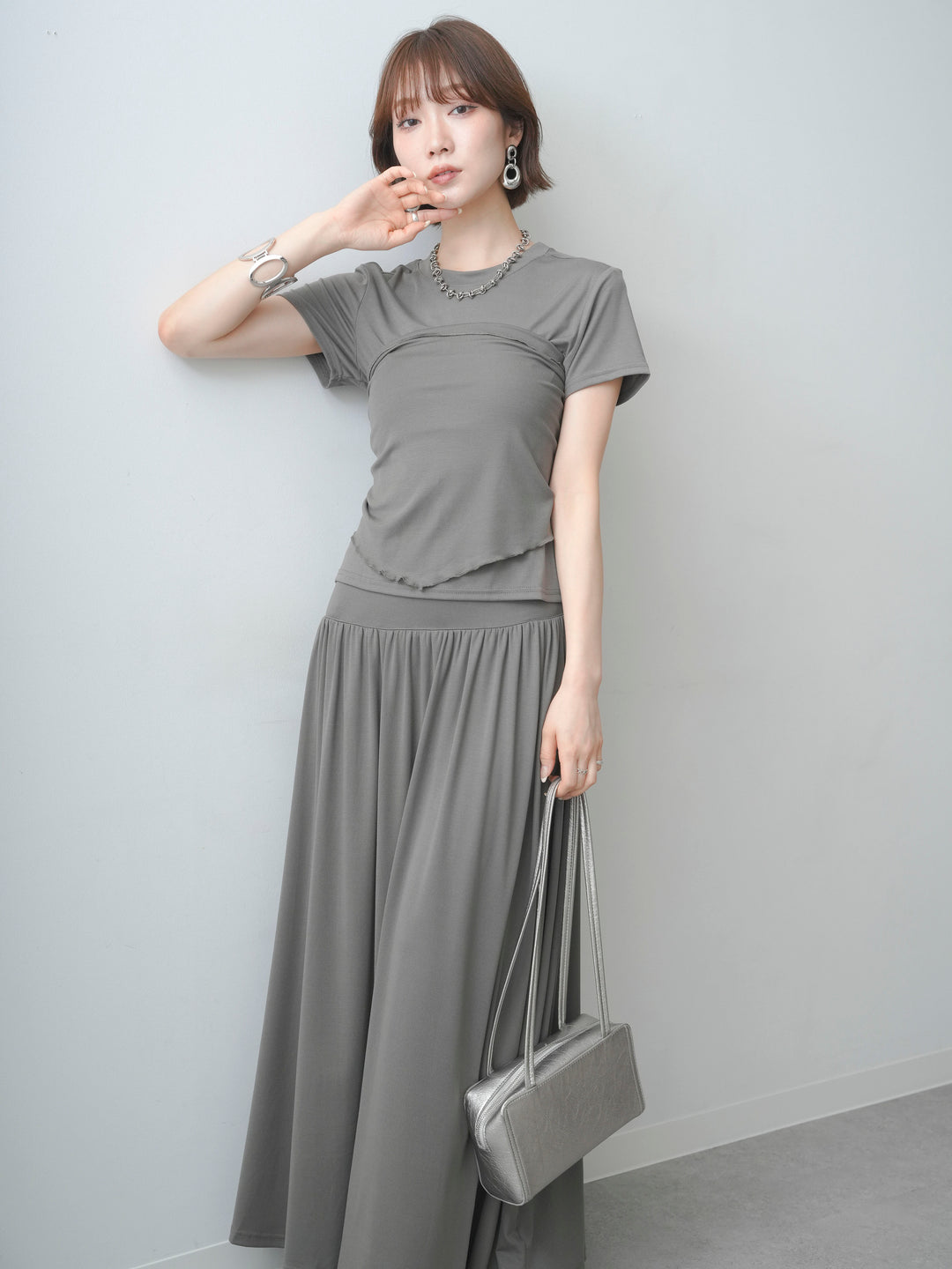 [SET]ストール付コンフォートTEE＆フレアスカートSET UP(2SET)