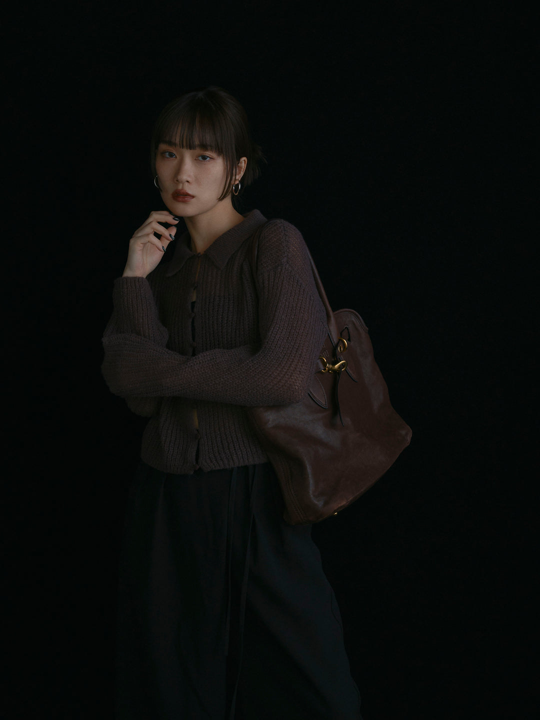 【Allure】[SET]起毛片畦編みシアーポロニット+起毛片畦編みシアーポロニット(2set)