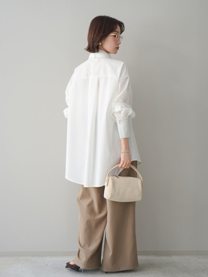 [予約]サテンベルトタックワイドパンツ/beige