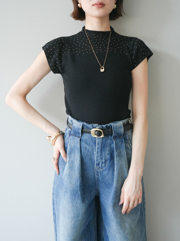 [SET]ビジューシアーフレンチニット+選べるアクセセット(2set)