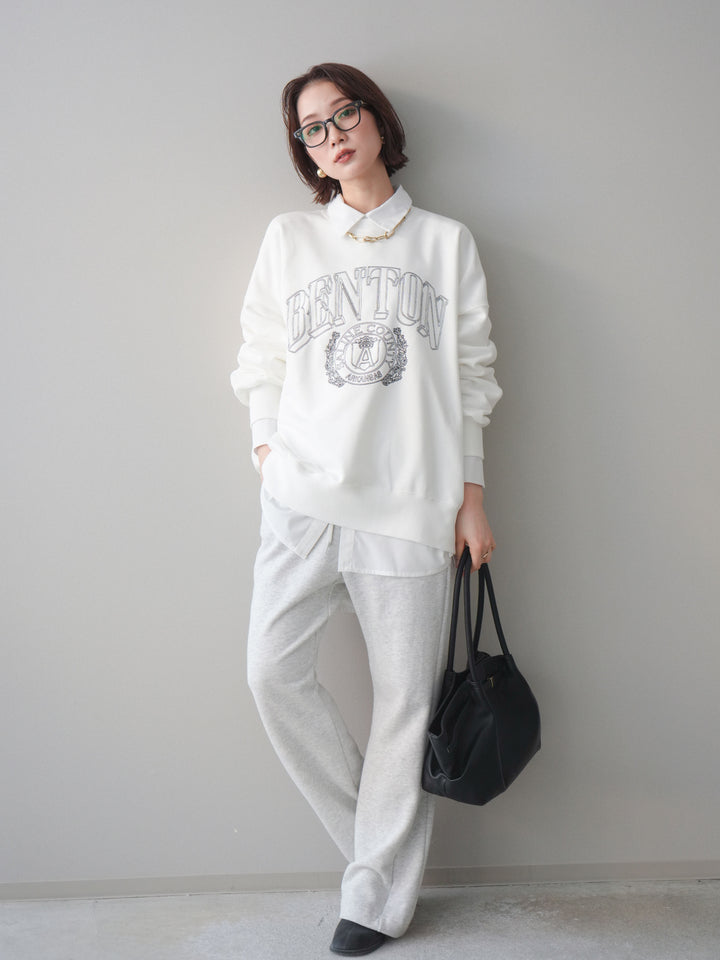 [SET]カレッジロゴ刺繍BIGスウェットプルオーバー+スウェットフレアパンツ(2set)