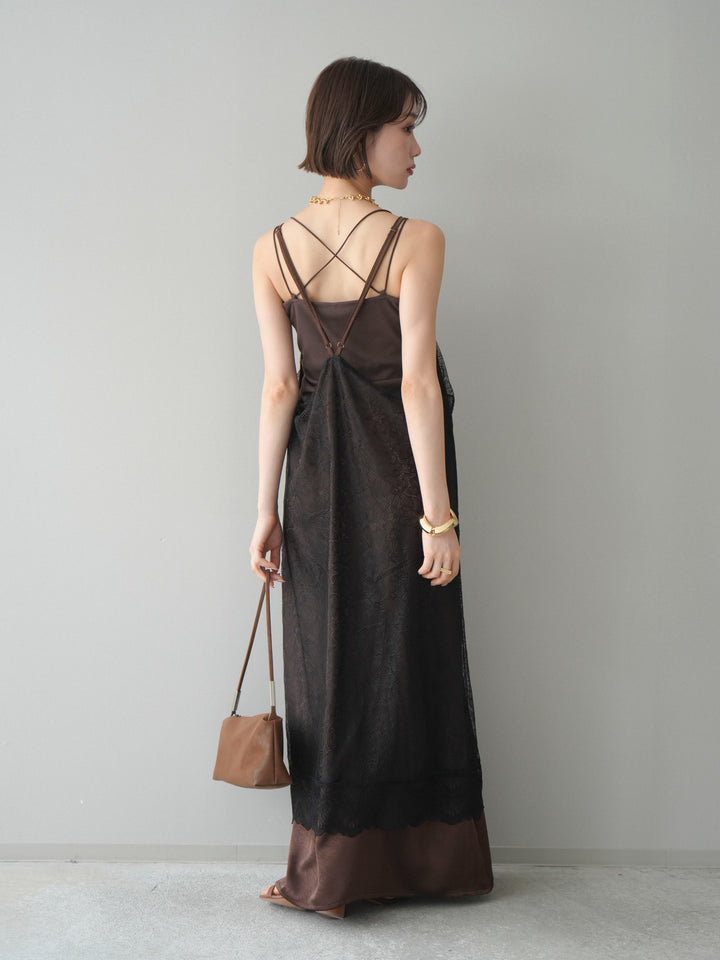 [予約]サテンレースレイヤードキャミワンピース/brown