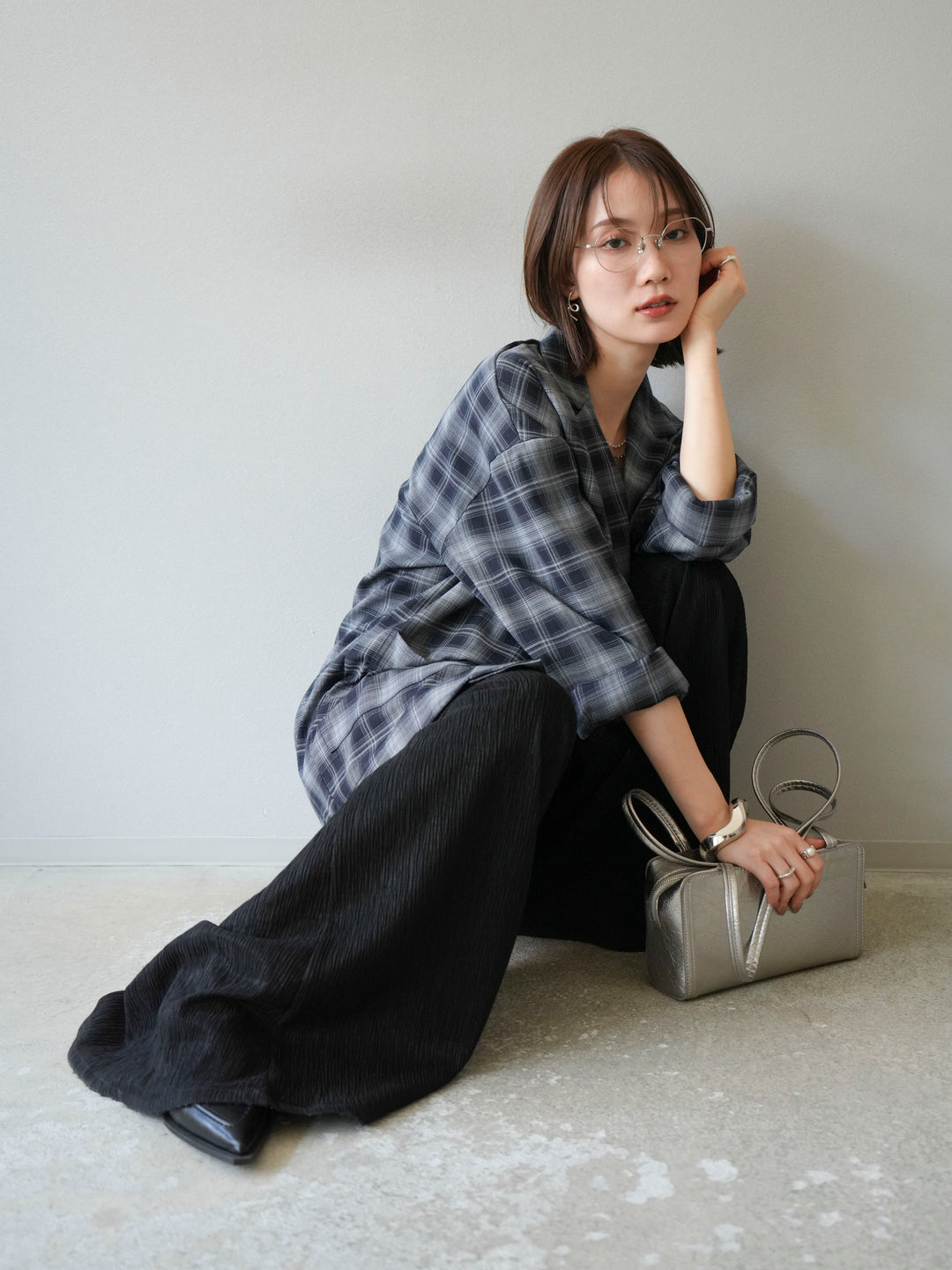 [予約]チェックシャツジャケット/ネイビー