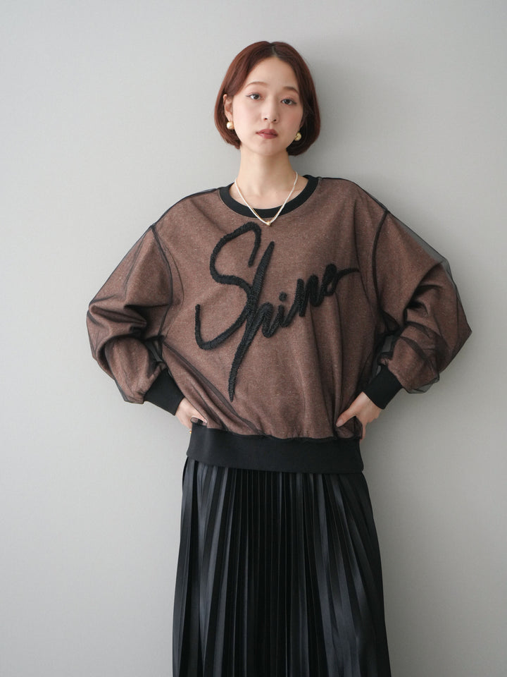 [SET]チュールレイヤードロゴスエットプルオーバー+サテンプリーツマキシスカート(2set)